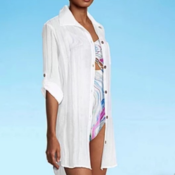 🌸NIP MYNAH Womens Button Down Shirt Swimsuit Cover - size Large - Picture 4 of 9